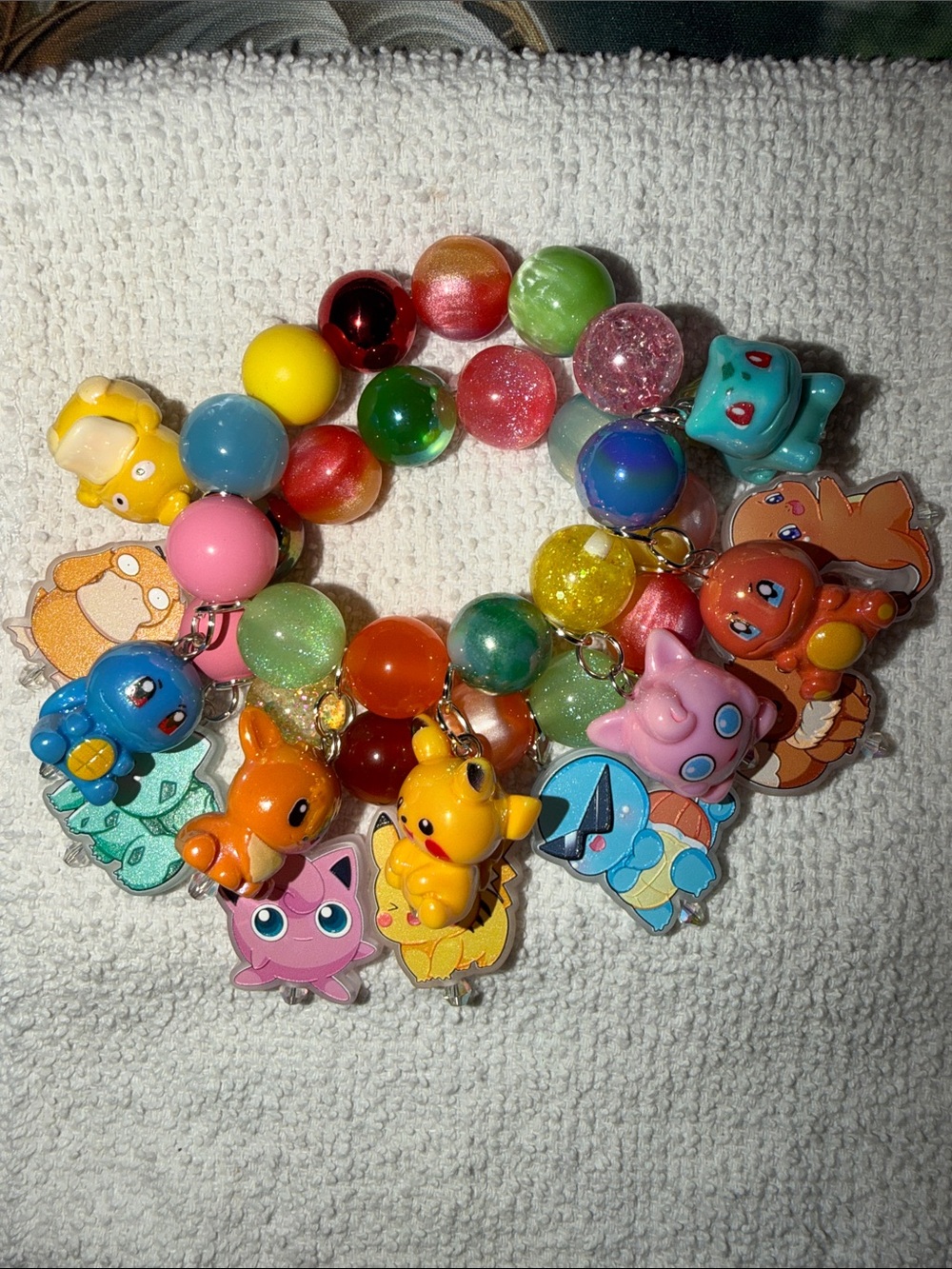 Pokemon stretch Charms Bead Bracelet - Yellow, Pink, Blue, Green